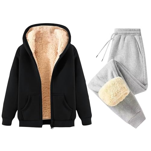 Jogginganzug Damen Set Gefüttert Warm Winter Trainingsanzug 2 Teilig Damen Mit Kapuze Reißverschluss Zweiteiler Hosenanzug Sportlich Elegant Dicker Hausanzug Frauen Kuschelig Anzug von Ansenesna