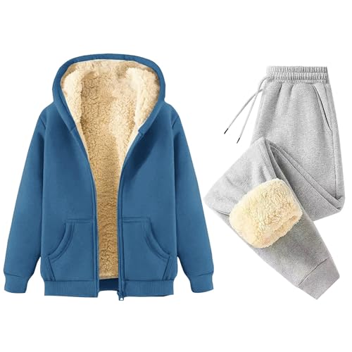 Jogginganzug Damen Set Gefüttert Warm Winter Trainingsanzug 2 Teilig Damen Mit Kapuze Reißverschluss Zweiteiler Hosenanzug Sportlich Elegant Dicker Hausanzug Frauen Kuschelig Anzug von Ansenesna