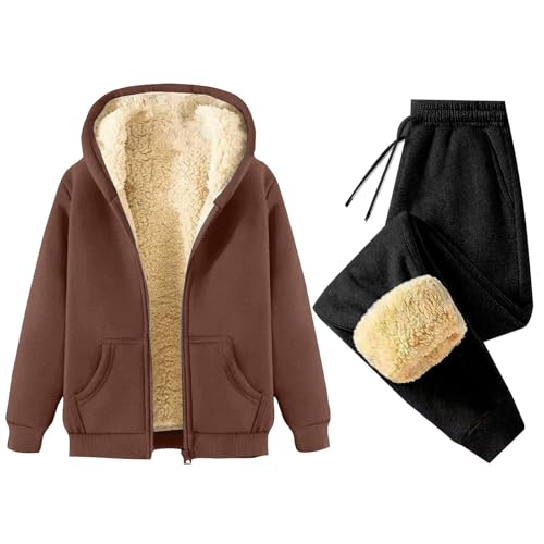 Jogginganzug Damen Set Gefüttert Warm Winter Trainingsanzug 2 Teilig Damen Mit Kapuze Reißverschluss Zweiteiler Hosenanzug Sportlich Elegant Dicker Hausanzug Frauen Kuschelig Anzug von Ansenesna