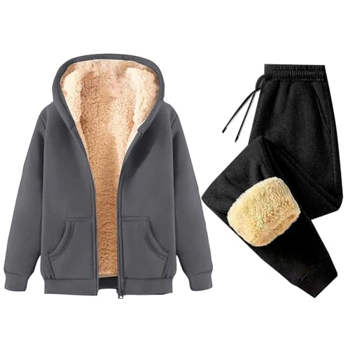 Jogginganzug Damen Set Gefüttert Warm Winter Trainingsanzug 2 Teilig Damen Mit Kapuze Reißverschluss Zweiteiler Hosenanzug Sportlich Elegant Dicker Hausanzug Frauen Kuschelig Anzug von Ansenesna