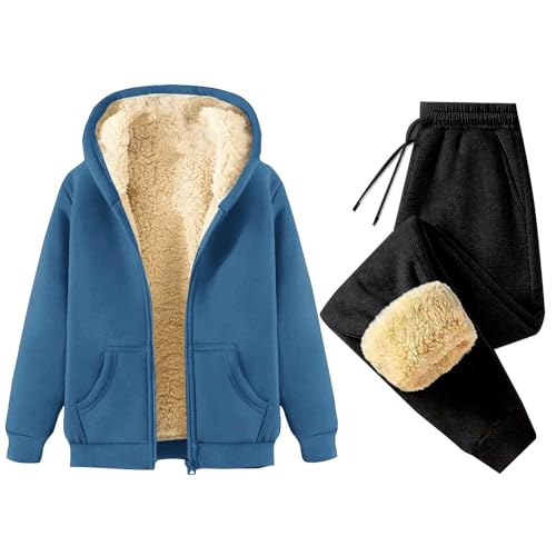 Jogginganzug Damen Set Gefüttert Warm Winter Trainingsanzug 2 Teilig Damen Mit Kapuze Reißverschluss Zweiteiler Hosenanzug Sportlich Elegant Dicker Hausanzug Frauen Kuschelig Anzug von Ansenesna