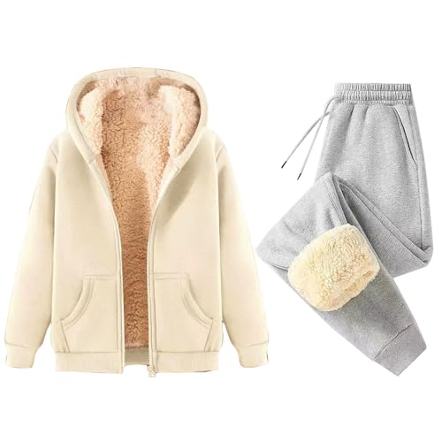 Jogginganzug Damen Set Gefüttert Warm Winter Trainingsanzug 2 Teilig Damen Mit Kapuze Reißverschluss Zweiteiler Hosenanzug Sportlich Elegant Dicker Hausanzug Frauen Kuschelig Anzug von Ansenesna