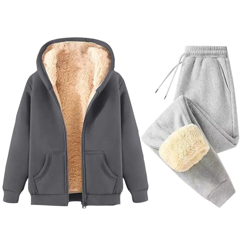 Jogginganzug Damen Set Gefüttert Warm Winter Trainingsanzug 2 Teilig Damen Mit Kapuze Reißverschluss Zweiteiler Hosenanzug Sportlich Elegant Dicker Hausanzug Frauen Kuschelig Anzug von Ansenesna