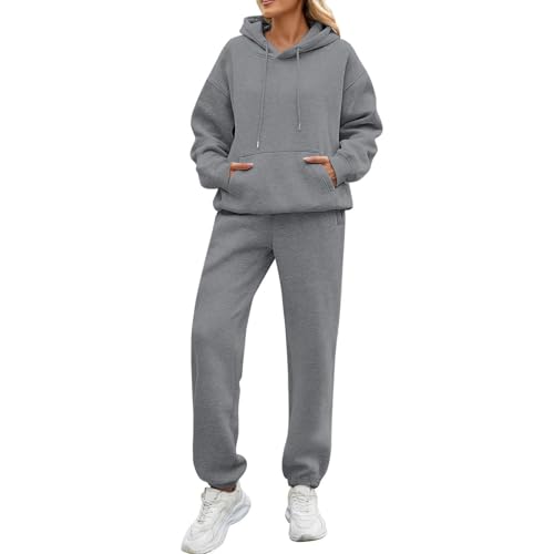 Jogginganzug Damen Set Gefüttert Winter Warm Zweiteiler Hausanzug Damen Kuschelig Elegant 2 Teilig Trainingsanzug Frauen Oversize Mit Kapuze Hosenanzug Sportlich Dicker Stoff Anzug von Ansenesna