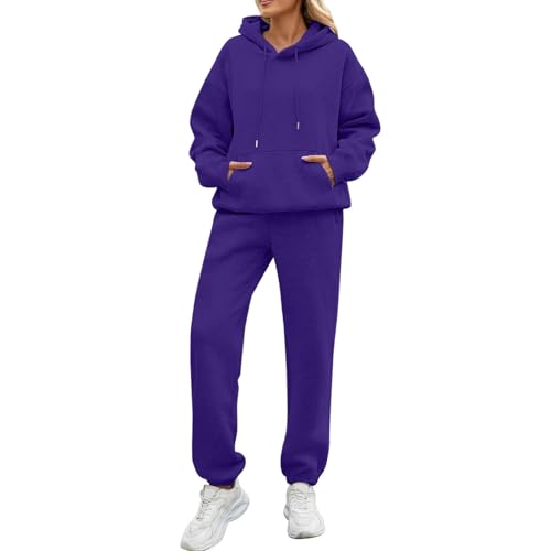Jogginganzug Damen Set Gefüttert Winter Warm Zweiteiler Hausanzug Damen Kuschelig Elegant 2 Teilig Trainingsanzug Frauen Oversize Mit Kapuze Hosenanzug Sportlich Dicker Stoff Anzug von Ansenesna