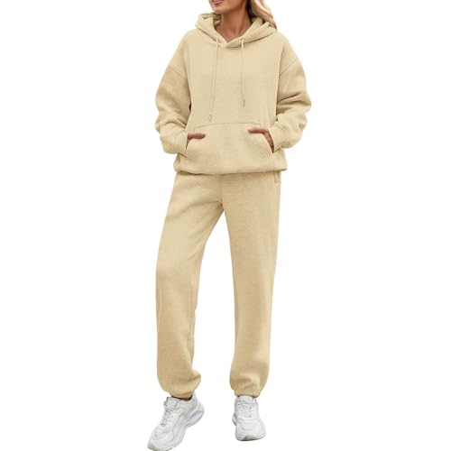 Jogginganzug Damen Set Gefüttert Winter Warm Zweiteiler Hausanzug Damen Kuschelig Elegant 2 Teilig Trainingsanzug Frauen Oversize Mit Kapuze Hosenanzug Sportlich Dicker Stoff Anzug von Ansenesna