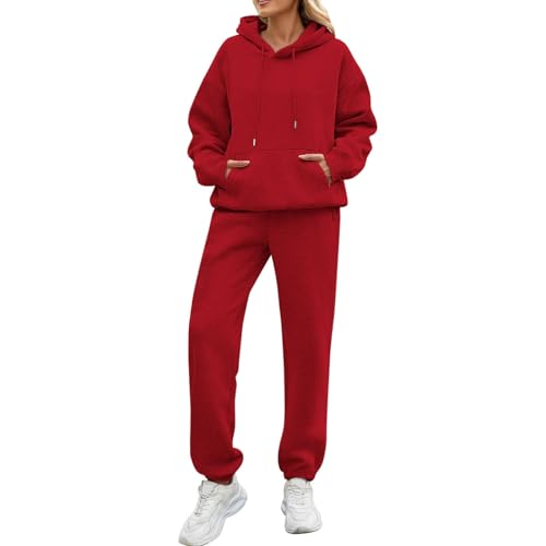 Jogginganzug Damen Set Gefüttert Winter Warm Zweiteiler Hausanzug Damen Kuschelig Elegant 2 Teilig Trainingsanzug Frauen Oversize Mit Kapuze Hosenanzug Sportlich Dicker Stoff Anzug von Ansenesna