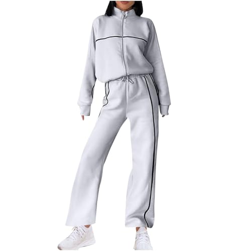 Jogginganzug Damen Set Winter Baggy Zweiteiler Hausanzug Damen Kuschelig Elegant 2 Teilig Trainingsanzug Frauen Mit Reißverschluss Oversize Hosenanzug Sportlich Weites Bein Anzug von Ansenesna