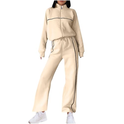 Jogginganzug Damen Set Winter Baggy Zweiteiler Hausanzug Damen Kuschelig Elegant 2 Teilig Trainingsanzug Frauen Mit Reißverschluss Oversize Hosenanzug Sportlich Weites Bein Anzug von Ansenesna