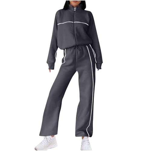 Jogginganzug Damen Set Winter Baggy Zweiteiler Hausanzug Damen Kuschelig Elegant 2 Teilig Trainingsanzug Frauen Mit Reißverschluss Oversize Hosenanzug Sportlich Weites Bein Anzug von Ansenesna