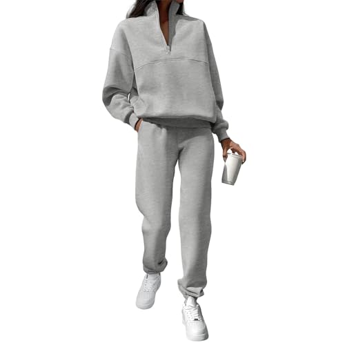 Jogginganzug Damen Set Winter Baggy Zweiteiler Hausanzug Damen Kuschelig Elegant 2 Teilig Trainingsanzug Frauen mit Reißverschluss Oversize Hosenanzug Sportlich Jogging Anzug 2 Teiler von Ansenesna