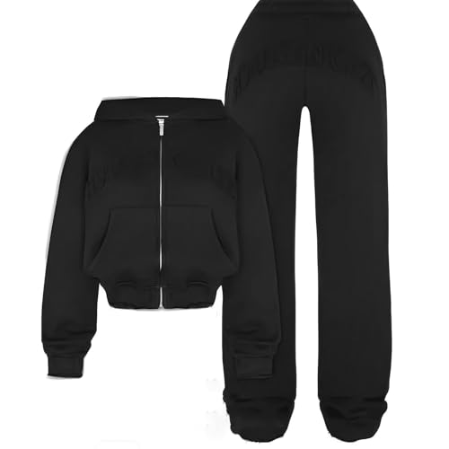 Jogginganzug Damen Set Winter Baggy Zweiteiler Trainingsanzug Damen Mit Kapuze Reißverschluss Hosenanzug Sportlich Elegant 2 Teilig Sportanzug Frauen Oversize Kuschelig Jogging Anzug von Ansenesna