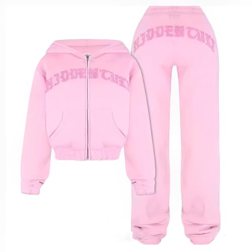 Jogginganzug Damen Set Winter Baggy Zweiteiler Trainingsanzug Damen Mit Kapuze Reißverschluss Hosenanzug Sportlich Elegant 2 Teilig Sportanzug Frauen Oversize Kuschelig Jogging Anzug von Ansenesna
