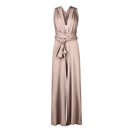 Jumpsuit Damen Festlich Hochzeit V Ausschnitt Jumpsuit Damen Elegant Lang Weites Bein Eleganter Overall Einteiler Damen Kuschelig Hosenanzug Frauen Sommer Einfarbig Lange Beine Playsuit von Ansenesna