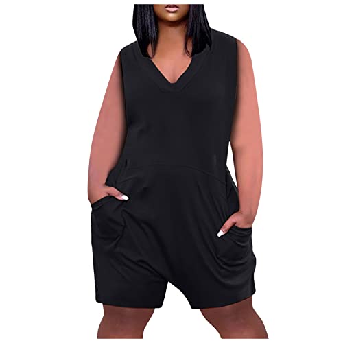 Jumpsuit Damen Kurz Sommer V Ausschnitt Overall Damen Elegant Kuschelig Jumpsuits Damen Einteiler Große Größen Eleganter Playsuit Frauen Einfarbig Romper Ärmellos Onesie von Ansenesna