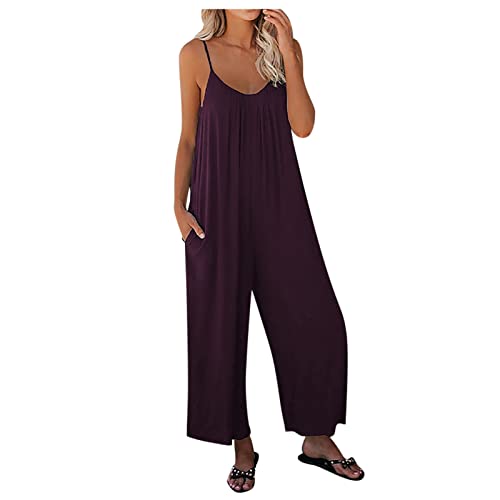 Jumpsuit Damen Sommer Lang Weites Bein Jumpsuits Damen Elegant Kuschelig Overall Einteiler Damen Rückenfrei Träger Eleganter Playsuit Weit Einfarbig Onesie Frauen Lange Beine Romper Leicht von Ansenesna