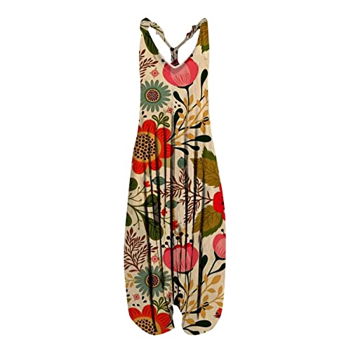 Jumpsuit Haremshose Damen Große Größen Harem Jumpsuit Damen Sommer Lang V Ausschnitt Einteiler Overall Für Mollige Frauen Ärmellos Vintage Muster Onesie Frauen Kuschelig Baggy Playsuit von Ansenesna