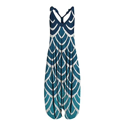 Jumpsuit Haremshose Damen Große Größen Harem Jumpsuit Damen Sommer Lang V Ausschnitt Einteiler Overall Für Mollige Frauen Ärmellos Vintage Muster Onesie Frauen Kuschelig Baggy Playsuit von Ansenesna