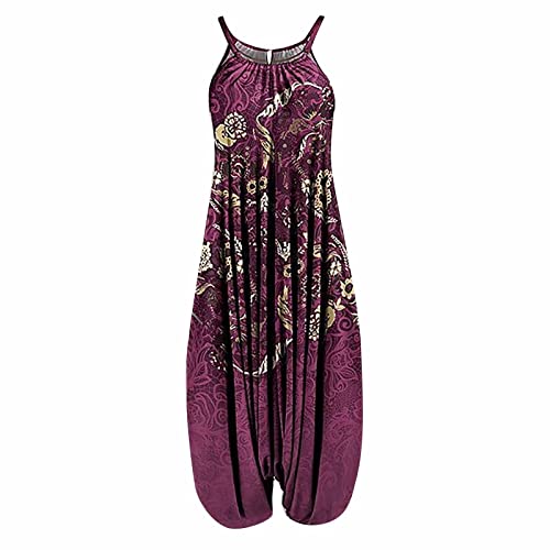 Jumpsuit Haremshose Damen Große Größen Harem Jumpsuits Damen Sommer Lang Eleganter Overall Einteiler Für Mollige Frauen Ärmellos Träger Playsuit Weit Vintage Onesie Kuschelig Baggy Romper von Ansenesna