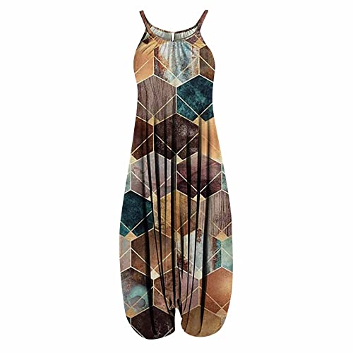 Jumpsuit Haremshose Damen Große Größen Harem Jumpsuits Damen Sommer Lang Eleganter Overall Einteiler Für Mollige Frauen Ärmellos Träger Playsuit Weit Vintage Onesie Kuschelig Baggy Romper von Ansenesna