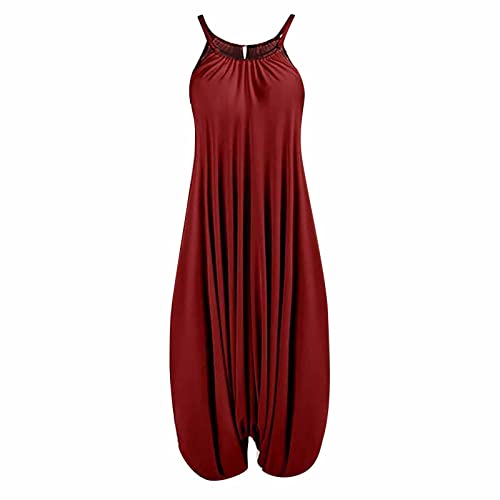 Jumpsuit Haremshose Damen Große Größen Harem Jumpsuits Damen Sommer Lang Eleganter Overall Einteiler Für Mollige Frauen Ärmellos Träger Playsuit Weit Vintage Onesie Kuschelig Baggy Romper von Ansenesna