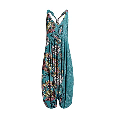 Jumpsuit Haremshose Damen Große Größen Harem Jumpsuits Damen Sommer Lang Spaghettiträger Eleganter Overall Einteiler Frauen V Ausschnitt Playsuit Weit Vintage Onesie Kuschelig Baggy Romper von Ansenesna