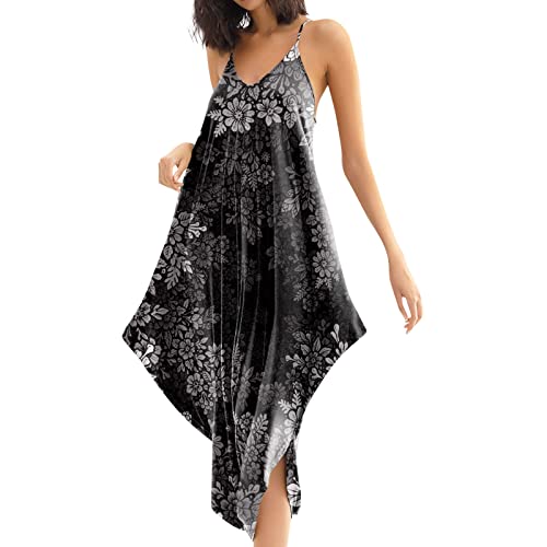 Jumpsuit Haremshose Damen Sommer Blumen 3/4 Lang Harem Jumpsuits Damen Elegant V Ausschnitt Strand Overall Frauen Einteiler Kuschelig Spaghetti Träger Playsuit Weit Rückenfrei Onesie von Ansenesna