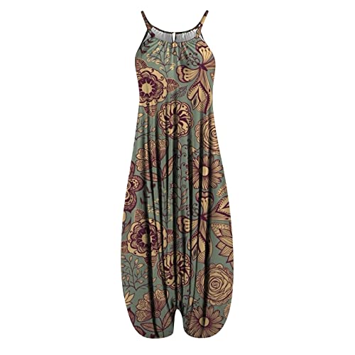 Jumpsuit Haremshose Damen Sommer Lang Vintage Harem Jumpsuits Damen Große Größen Eleganter Overall Einteiler Frauen Kuschelig Träger Playsuit Weit Muster Onesie Baggy Camisole Romper von Ansenesna