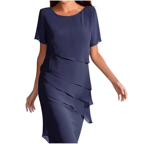 Kleid Hochzeitsgast Damen Knielang Abendkleider Elegant für Hochzeit A Linie Chiffon Sommerkleider Damen Leicht Und Luftig Festliche Kleider Frauen Sommer mit Ärmel Schickes Chiffonkleid von Ansenesna