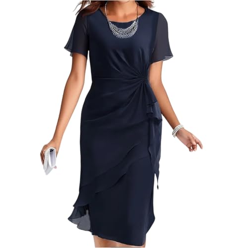 Kleid Hochzeitsgast Damen Knielang Abendkleider Elegant für Hochzeit A Linie Chiffon Sommerkleider Damen Leicht Und Luftig Festliche Kleider Frauen Sommer mit Ärmel Schickes Chiffonkleid von Ansenesna