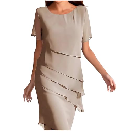 Kleid Hochzeitsgast Damen Knielang Abendkleider Elegant für Hochzeit A Linie Chiffon Sommerkleider Damen Leicht Und Luftig Festliche Kleider Frauen Sommer mit Ärmel Schickes Chiffonkleid von Ansenesna