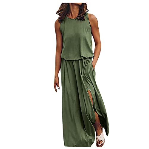 Kleid Mit Schlitz Maxikleider Damen Sommer Ärmellos Sommerkleid Damen Lang Luftige Sommerkleider Elegant A Linie Lange Kleider Frauen Elegante Damenkleider Einfarbig Maxi Strandkleid von Ansenesna