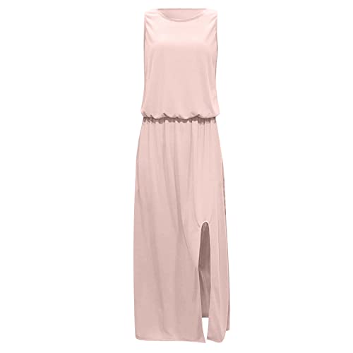 Kleid Mit Schlitz Maxikleider Damen Sommer Ärmellos Sommerkleid Damen Lang Luftige Sommerkleider Elegant A Linie Lange Kleider Frauen Elegante Damenkleider Einfarbig Maxi Strandkleid von Ansenesna