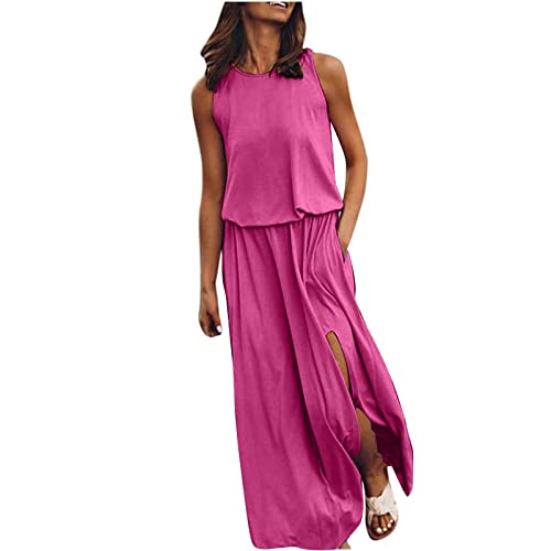 Kleid Mit Schlitz Maxikleider Damen Sommer Ärmellos Sommerkleid Damen Lang Luftige Sommerkleider Elegant A Linie Lange Kleider Frauen Elegante Damenkleider Einfarbig Maxi Strandkleid von Ansenesna