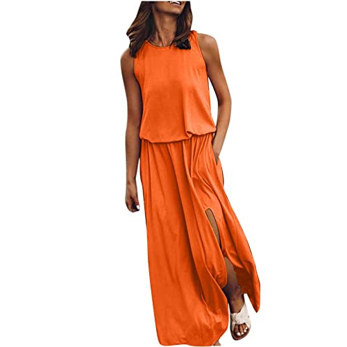 Kleid Mit Schlitz Maxikleider Damen Sommer Ärmellos Sommerkleid Damen Lang Luftige Sommerkleider Elegant A Linie Lange Kleider Frauen Elegante Damenkleider Einfarbig Maxi Strandkleid von Ansenesna