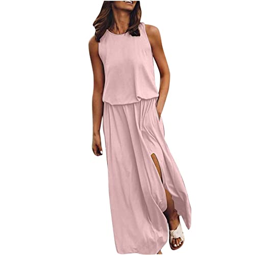 Kleid Mit Schlitz Maxikleider Damen Sommer Ärmellos Sommerkleid Damen Lang Luftige Sommerkleider Elegant A Linie Lange Kleider Frauen Elegante Damenkleider Einfarbig Maxi Strandkleid von Ansenesna