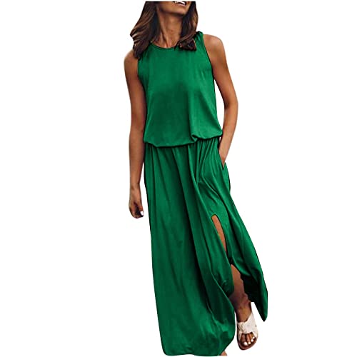 Kleid Mit Schlitz Maxikleider Damen Sommer Ärmellos Sommerkleid Damen Lang Luftige Sommerkleider Elegant A Linie Lange Kleider Frauen Elegante Damenkleider Einfarbig Maxi Strandkleid von Ansenesna