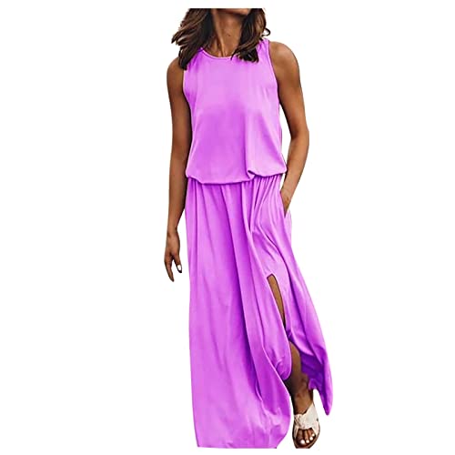 Kleid Mit Schlitz Maxikleider Damen Sommer Ärmellos Sommerkleid Damen Lang Luftige Sommerkleider Elegant A Linie Lange Kleider Frauen Elegante Damenkleider Einfarbig Maxi Strandkleid von Ansenesna