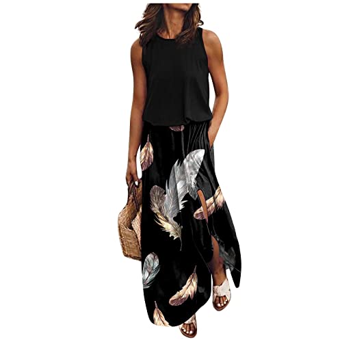 Kleid Mit Schlitz Maxikleider Damen Sommer Blumen Sommerkleid Damen Lang Luftige Sommerkleider Elegant A Linie Lange Kleider Frauen Elegante Damenkleider Ärmellos Maxi Strandkleid von Ansenesna