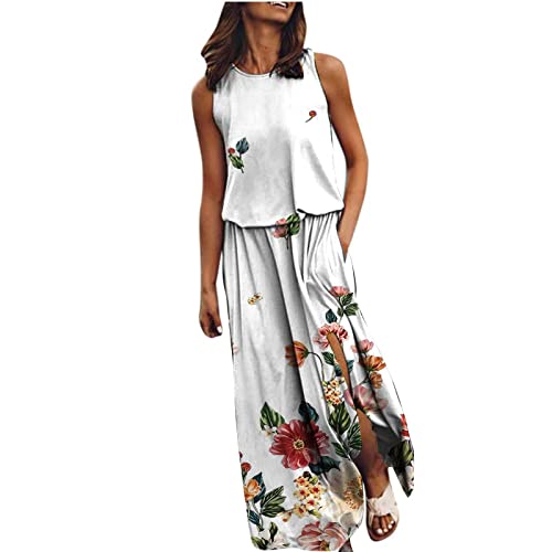 Kleid Mit Schlitz Maxikleider Damen Sommer Blumen Sommerkleid Damen Lang Luftige Sommerkleider Elegant A Linie Lange Kleider Frauen Elegante Damenkleider Ärmellos Maxi Strandkleid von Ansenesna