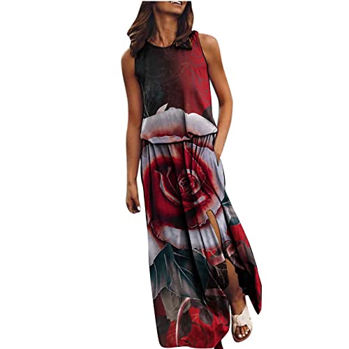 Kleid Mit Schlitz Maxikleider Damen Sommer Blumen Sommerkleid Damen Lang Luftige Sommerkleider Elegant A Linie Lange Kleider Frauen Elegante Damenkleider Ärmellos Maxi Strandkleid von Ansenesna