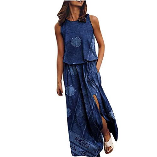 Kleid Mit Schlitz Maxikleider Damen Sommer Blumen Sommerkleid Damen Lang Luftige Sommerkleider Elegant A Linie Lange Kleider Frauen Elegante Damenkleider Ärmellos Maxi Strandkleid von Ansenesna