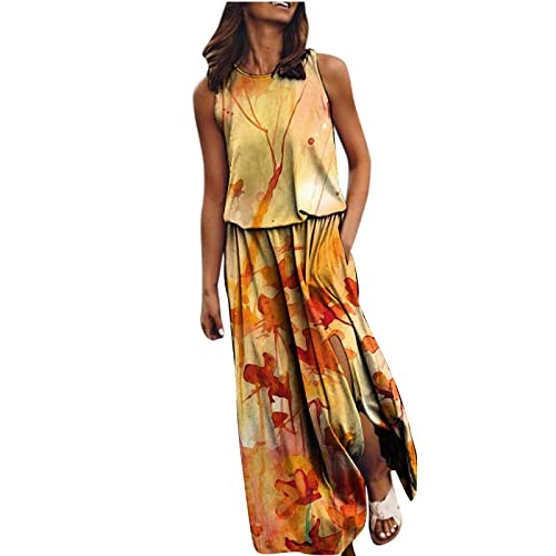 Kleid Mit Schlitz Maxikleider Damen Sommer Blumen Sommerkleid Damen Lang Luftige Sommerkleider Elegant A Linie Lange Kleider Frauen Elegante Damenkleider Ärmellos Maxi Strandkleid von Ansenesna