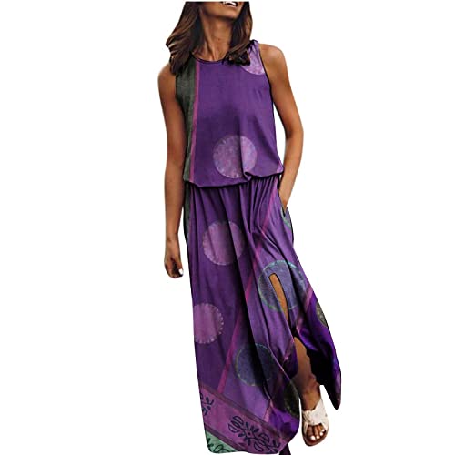 Kleid Mit Schlitz Maxikleider Damen Sommer Blumen Sommerkleid Damen Lang Luftige Sommerkleider Elegant A Linie Lange Kleider Frauen Elegante Damenkleider Ärmellos Maxi Strandkleid von Ansenesna