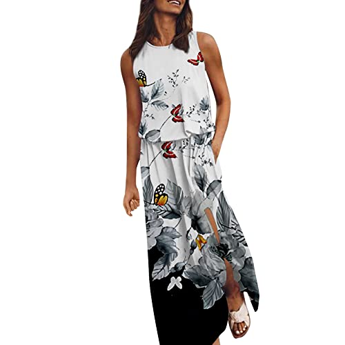 Kleid Mit Schlitz Maxikleider Damen Sommer Blumen Sommerkleid Damen Lang Luftige Sommerkleider Elegant A Linie Lange Kleider Frauen Elegante Damenkleider Ärmellos Maxi Strandkleid von Ansenesna