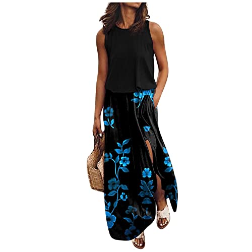 Kleid Mit Schlitz Maxikleider Damen Sommer Blumen Sommerkleid Damen Lang Luftige Sommerkleider Elegant A Linie Lange Kleider Frauen Elegante Damenkleider Ärmellos Maxi Strandkleid von Ansenesna