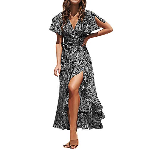 Kleid Vorne Kurz Hinten Lang Damen Punkte V Ausschnitt Elegant Sommerkleider Frauen Mit Ärmel und Gürtel Schicke Chiffon Abendkleider von Ansenesna