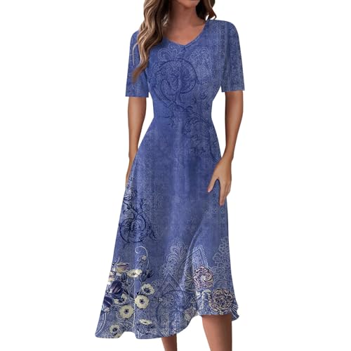 Kleider Damen Sommer Elegant A Linie Blumen Sommerkleid Damen Midi mit Ärmel Tailliert Sommerkleider Leicht Und Luftig Kleid Frauen V Ausschnitt Blumenkleid Schicke Damenkleider Kleider Damen Sommer Elegant A Linie Blumen Sommerkleid Damen Midi mit Ärmel Tailliert Sommerkleider Leicht Und Luftig Kleid Frauen V Ausschnitt Blumenkleid Schicke Damenkleider von Ansenesna