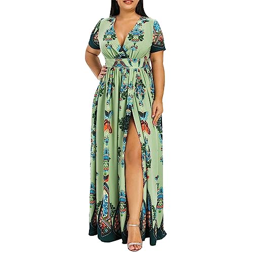 Kleider Für Mollige Frauen Lang Sommerkleid Damen Große Größen V Ausschnitt Kleid mit Schlitz Maxikleider Sommer Leicht Kurzarm Luftige Sommerkleider Schmetterling Muster Elegante Damenkleider Kleider Für Mollige Frauen Lang Sommerkleid Damen Große Größen V Ausschnitt Kleid mit Schlitz Maxikleider Sommer Leicht Kurzarm Luftige Sommerkleider Schmetterling Muster Elegante Damenkleider von Ansenesna