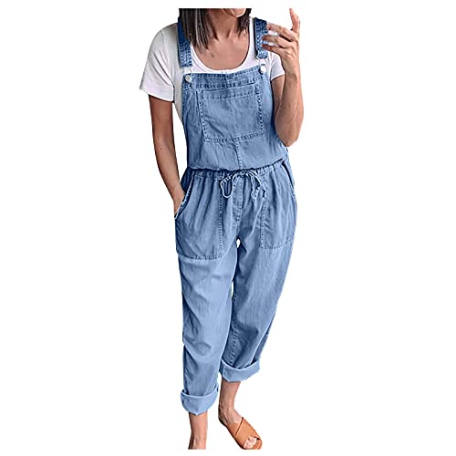 Latzhose Damen Jeans Sommer Jumpsuit Damen Lang Hose Elegant Kuschelig Eleganter Overall Einteiler Damen Locker Onesie Frauen Weit Denim Playsuit Lange Beine Latzhosen von Ansenesna